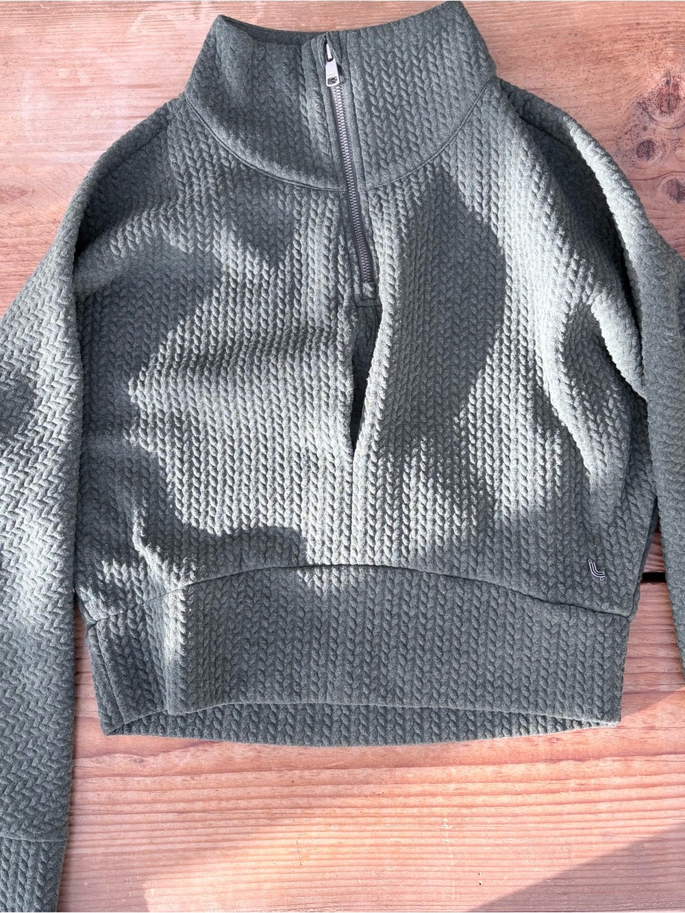 Lole Olive Green Cropped Quarter-Zip Turtleneck Sweater